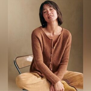 Sezane Chestnut Brown Pearl-Button Knit Cardigan